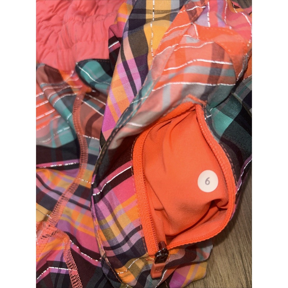 Lululemon Tracker Short II Size 6 Rad Neon Plaid Flare Coral - Picture 5 of 10
